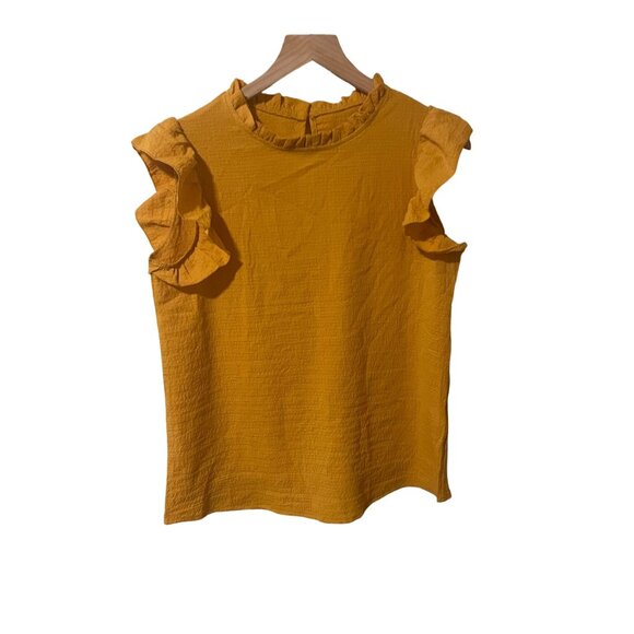 Shein Women's Mustard Yellow Ruffle Sleeve Blouse Size S #Q-5-51-10 - Picture 1 of 7